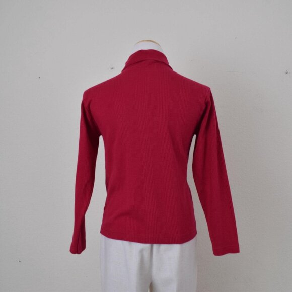Vintage 90s Crimson Red Turtle Neck  shirt |‎ size L 14-16 - Picture 3 of 10